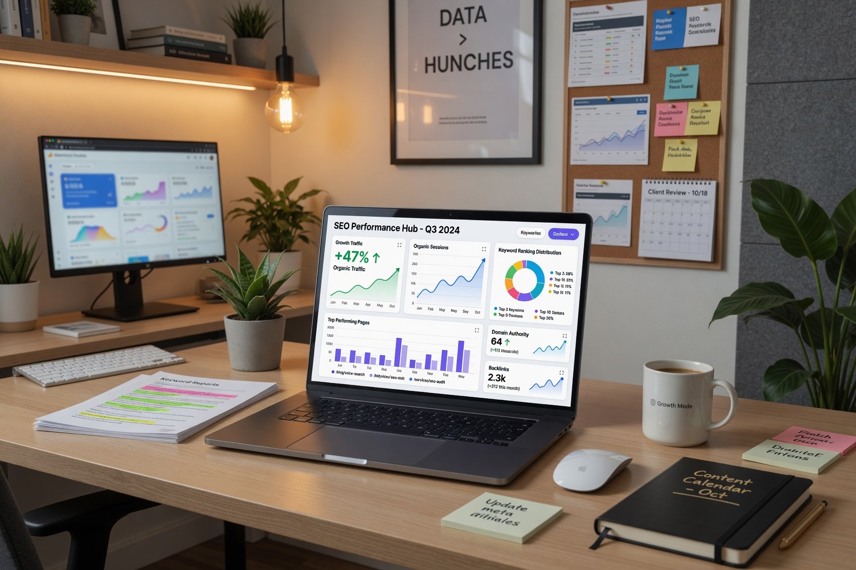 SEO analytics dashboard showing growth metrics